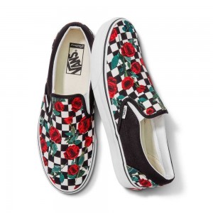 Dámské Slip On Boty Vans Customs Checkerboard Roses Široké | KFIXV2306