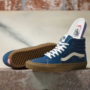 Pánské Skate Boty Vans Semišové Gum Sk8-Hi Tmavě Blankyt | ADIYV5908