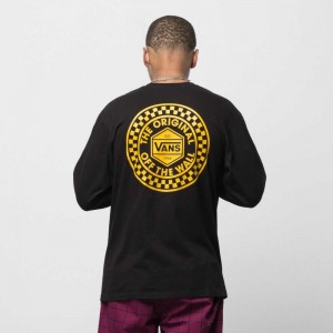 Pánské Tričko Vans Circle Checker Long Sleeve Černé | BXDAH2843