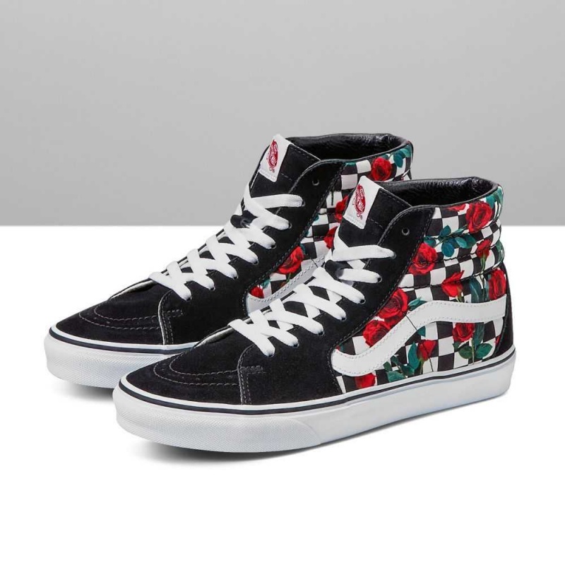 Pánské Classic Vans Customs Checkerboard Roses Sk8-Hi | ELIQA3219